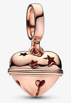 Charm colgante corazón baño oro rosa estrellas caladas