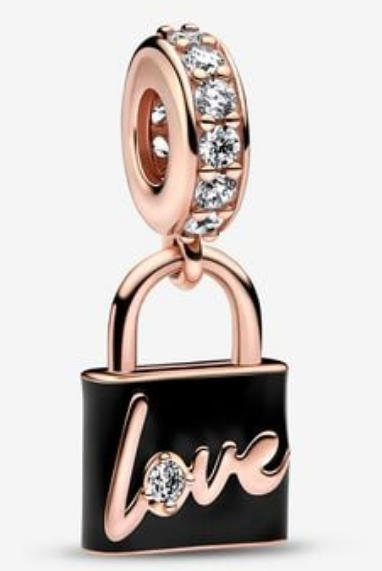 Charm colgante candado Love esmalte negro baño oro rosa