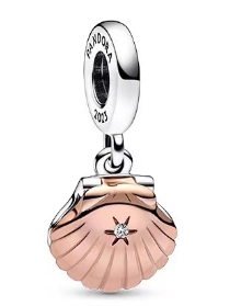Charm colgante concha esmalte rosa con circonia
