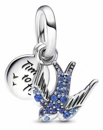 Charm colgante golondrina azul y disco Time to Fly