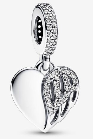 Charm colgante corazón y ala de ángel pavé