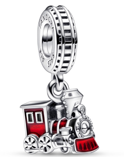 Charm colgante tren navideño esmalte rojo
