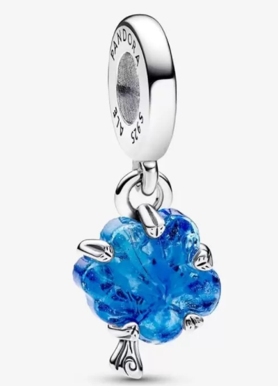 Charm colgante hoja de arce cristal de Murano azul