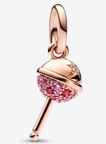 Charm colgante planeta pavé rosa y rojo baño oro rosa