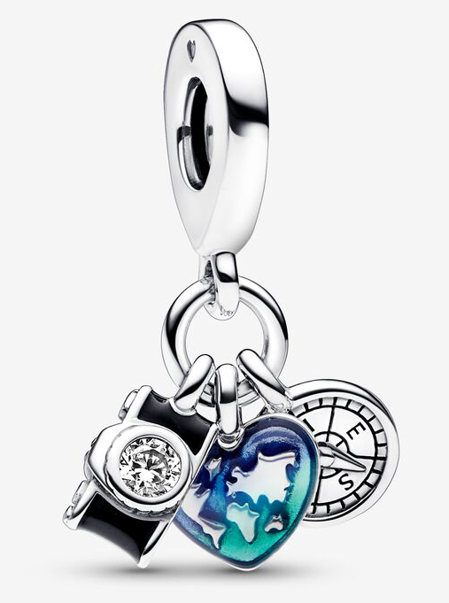 Charm colgante cámara mundo y brújula viajero