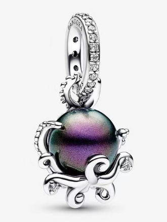 [P854] Charm colgante pulpo esfera iridiscente morada