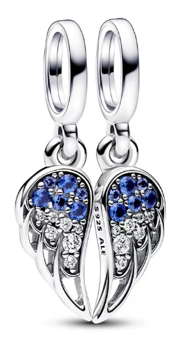 Charm colgante par de alas circonias azules