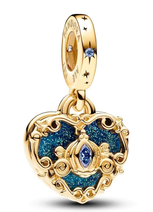 Charm colgante corazón carruaje Cenicienta baño dorado