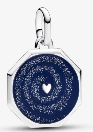 Charm colgante medallón octagonal corazón azul brillante