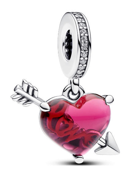Charm colgante corazón cristal rojo con flecha
