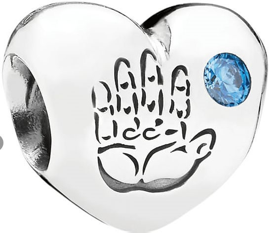 Charm corazón huella de mano circonia azul