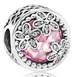 Charm Pandora Circonia Rosa con Margaritas Plata