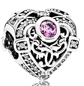 Charm corazón calado filigrana plata piedra rosa