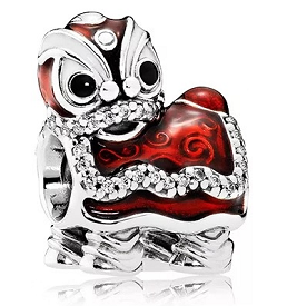 Charm león de danza china esmalte rojo y pavé