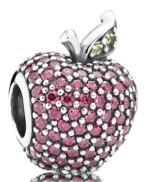 Charm manzana pavé rosa con hoja verde Pandora