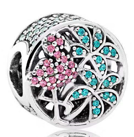 Charm Pandora Flores Pavé Rosa y Turquesa