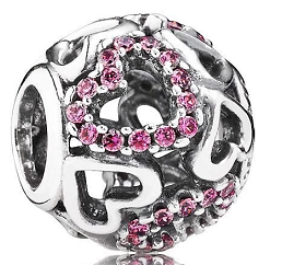 Charm corazones entrelazados rosa circonias