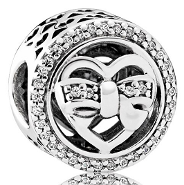 Charm corazón con moño y aro de circonias Pandora