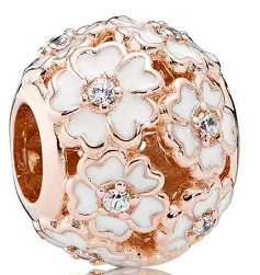 Charm bola margaritas blancas oro rosa