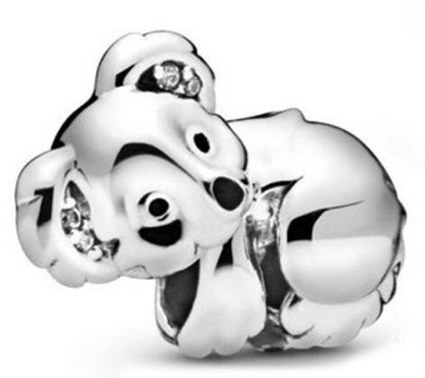Charm Pandora Koala con Cría Esmalte Blanco