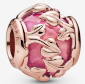 Charm Pandora Hojas Esmalte Rosa Baño Oro Rosa