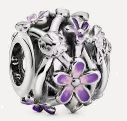 Charm flores lila esmalte y circonias Pandora