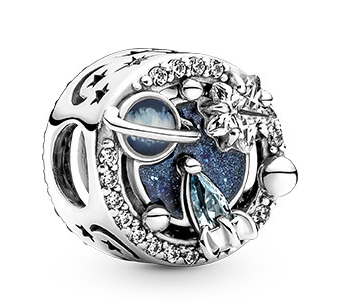 Charm galaxia planeta y estrellas azul Pandora