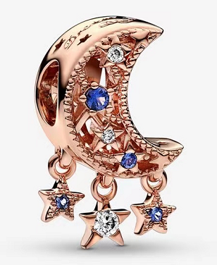 Charm luna creciente baño oro rosa estrellas colgantes