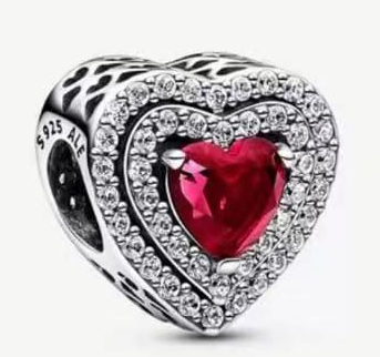 Charm corazón halo circonia roja