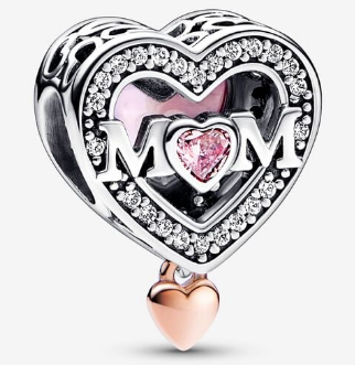 [CH319] Charm corazón Mom circonia rosa colgante