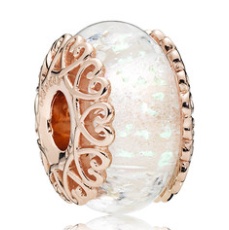 Charm Pandora cristal Murano opalino baño oro rosa