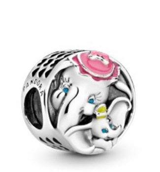 Charm Pandora elefante flor rosa y pajarito