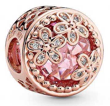 Charm Pandora Circonia Rosa Flores Baño Oro Rosa