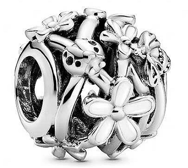 Charm Pandora Margaritas Esmaltadas y Mariquita