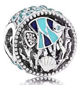 Charm Pandora pez tropical y concha esmalte turquesa