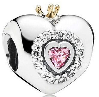 Charm Pandora corazón con corona y circonia rosa