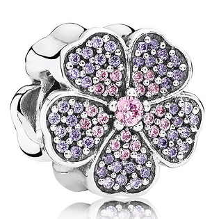 Charm Pandora flor pavé lila plana