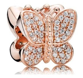 Charm Pandora mariposa pavé baño oro rosa