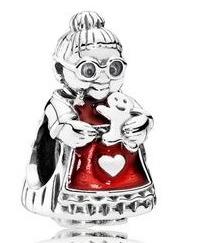 Charm Pandora abuela con mascota vestido rojo