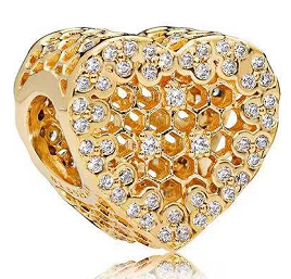 Charm Pandora corazón panal dorado pavé