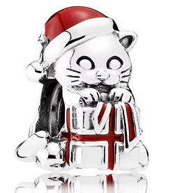 Charm Pandora Gato Navideño con Regalo