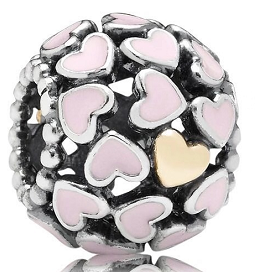 Charm Pandora Corazones Rosa con Dorado