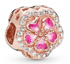 Charm flor esmalte rosa baño oro rosa Pandora