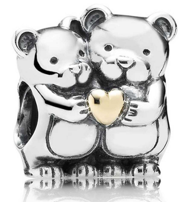 Charm osos abrazados corazón dorado Pandora