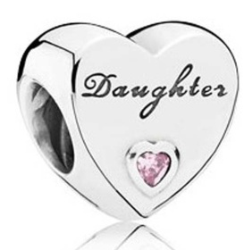 Charm corazón grabado Daughter piedra rosa Pandora