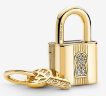 Charm Pandora candado dorado con llave pavé