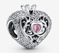 Charm corazón corona plata pavé y piedra rosa