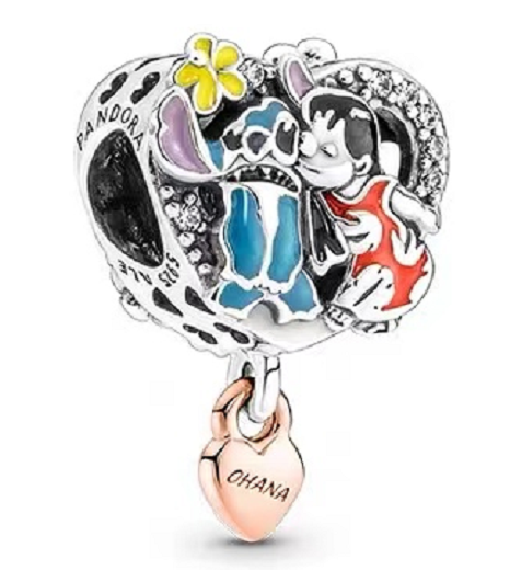 [CH789] Charm Disney Stitch y Lilo colgante Ohana oro rosa