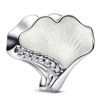 Charm hoja de ginkgo esmalte blanco y circonias