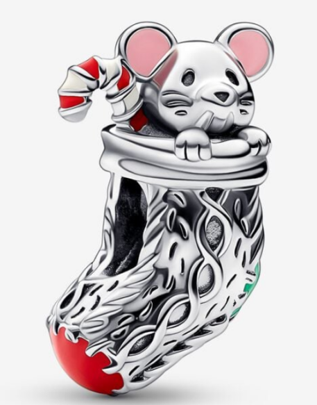 Charm ratón en calcetín navideño Pandora